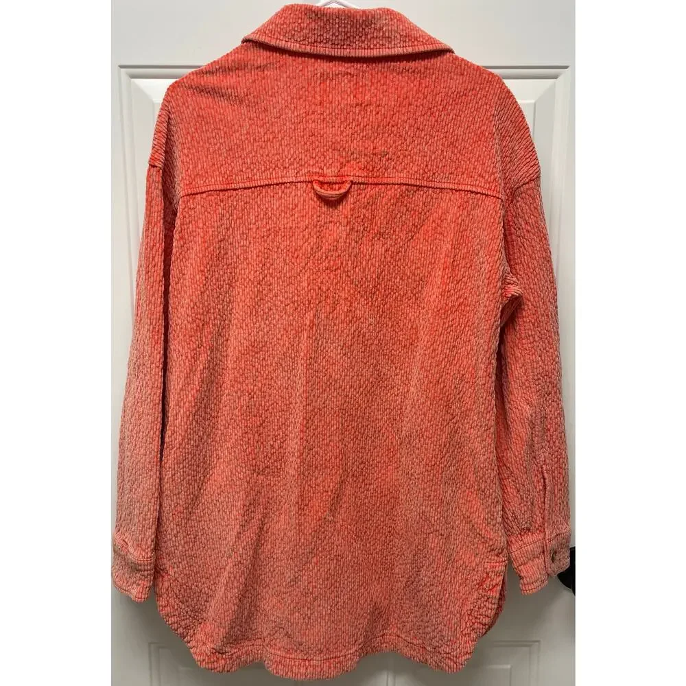 BDG Urban Outfitters Serena Corduroy Faded Shirt Jacket neon coral size small